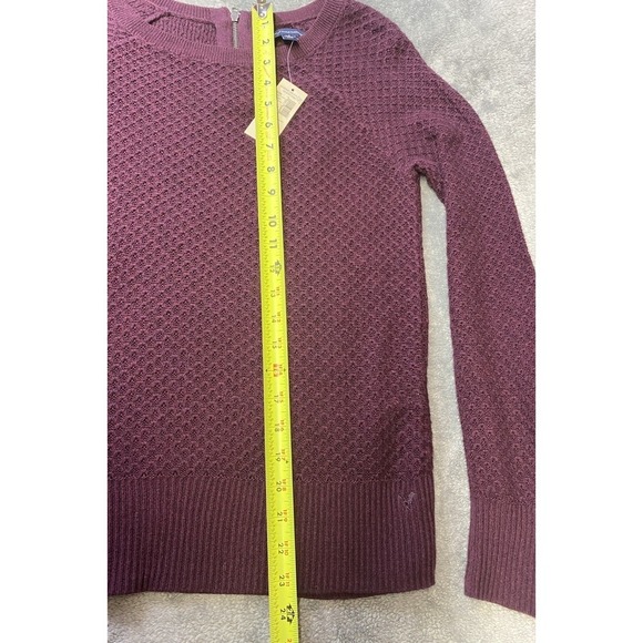American Eagle Women's Maroon Open Knit Weave 1/4 Back Zipper Sweater Size S VTG - Picture 12 of 12